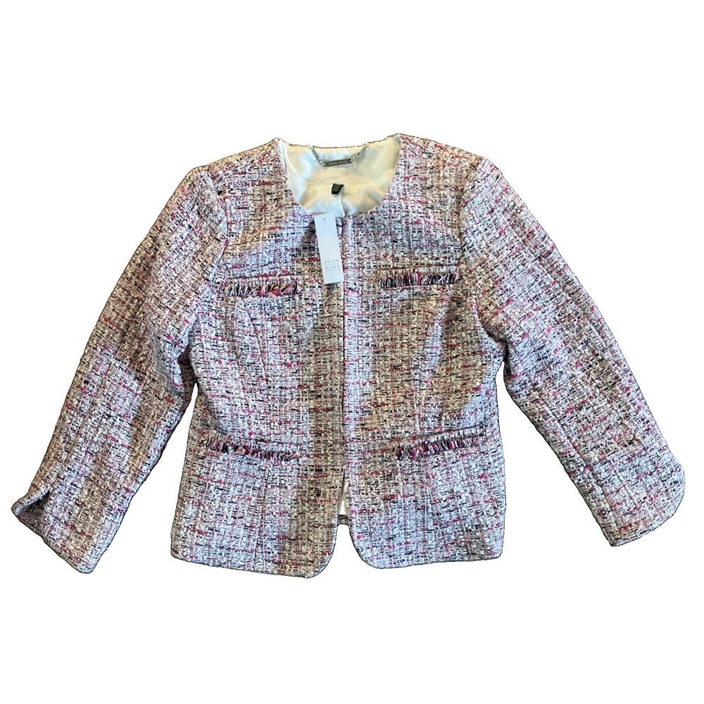 NWT WHBM White House Black Market Women's Tweed Jacket 8 Sari Pink Long Sleeve